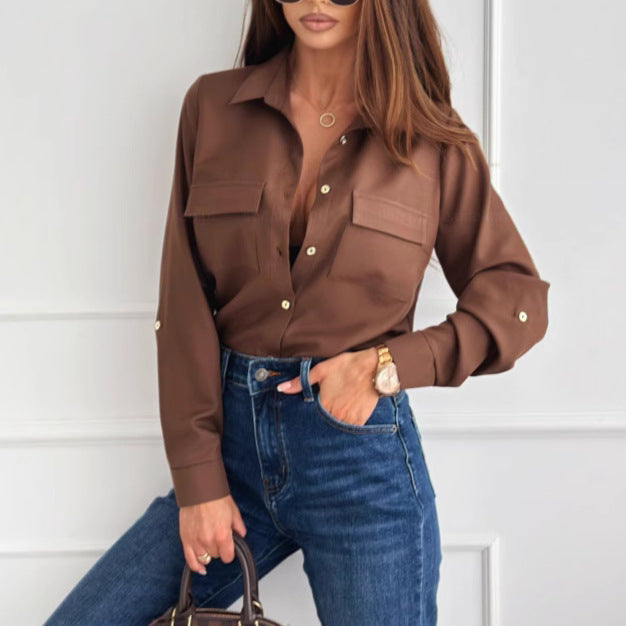 Damen Modische Bluse mit praktischen Brusttaschen und elegantem Schnitt Drune
