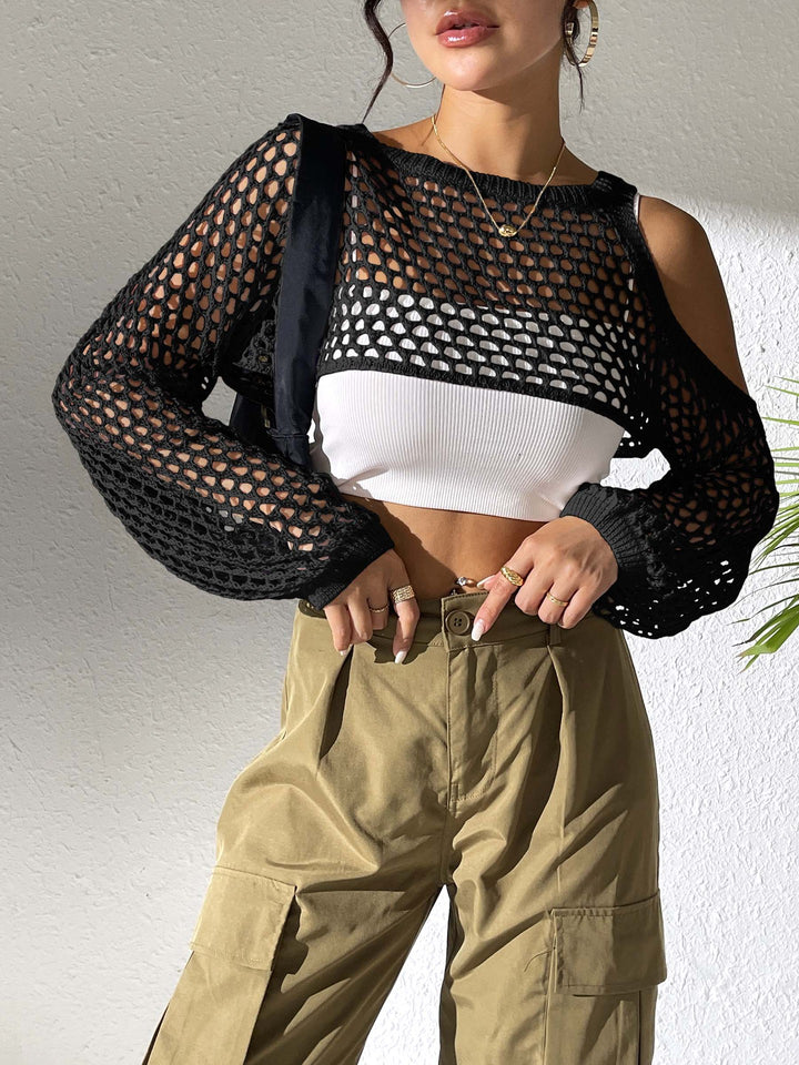 Damen lässiger Netzpullover mit offenen Schultern und weitem Schnitt Drune