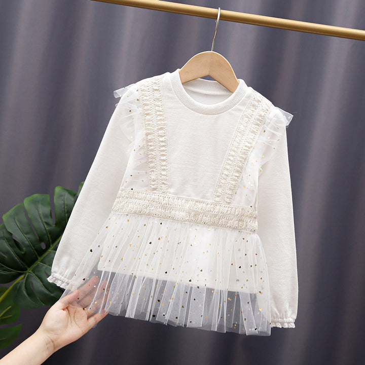 Mädchen Sweatshirt mit Rüschendetails und Tüllbesatz Drune