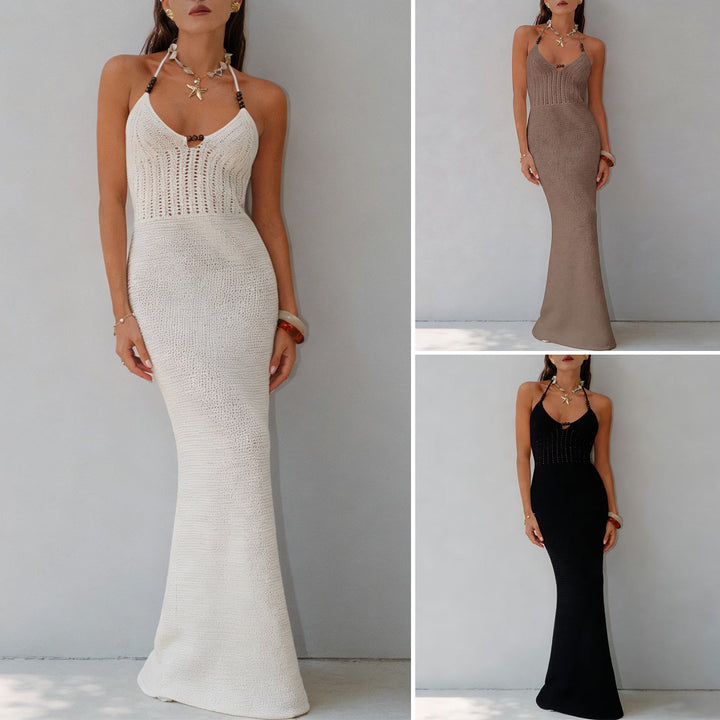 Damen Elegantes Maxikleid mit tiefem V-Ausschnitt und schmalem Schnitt Drune