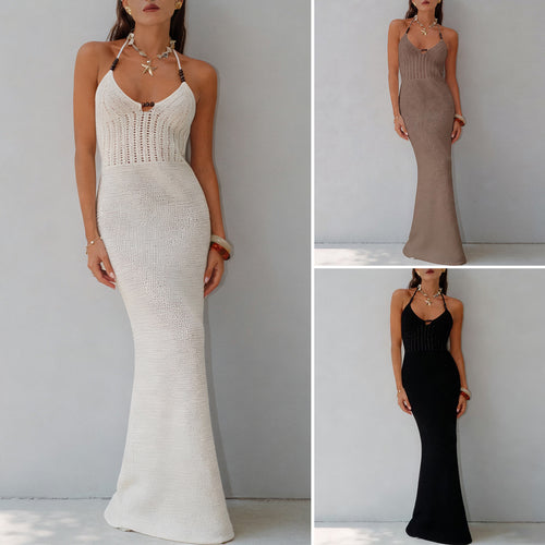 Damen Elegantes Maxikleid mit tiefem V-Ausschnitt und schmalem Schnitt Drune