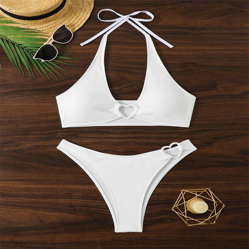 Damen Triangel-Bikini mit dekorativem Herzdetail und schicker Rippstruktur Drune