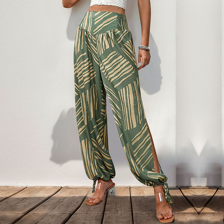 Damen weite Palazzo-Hose mit seitlichen Schlitzen und elastischem Bund Drune