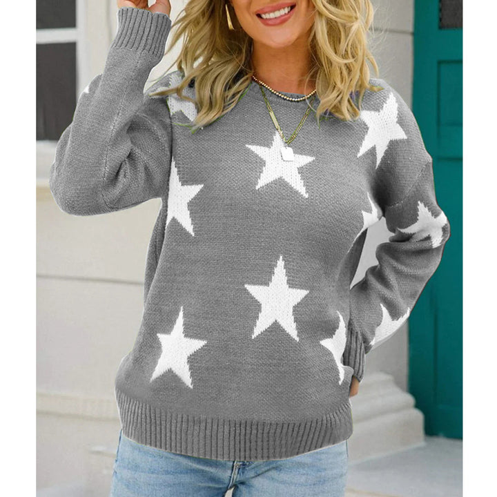 Damen Trendiger Pullover mit Sterne-Muster und lässigem Schnitt Drune