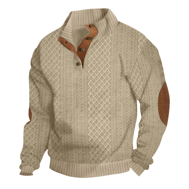 Damen lässiger Strickpullover mit strukturiertem Kragen und Leder-Applikationen Drune