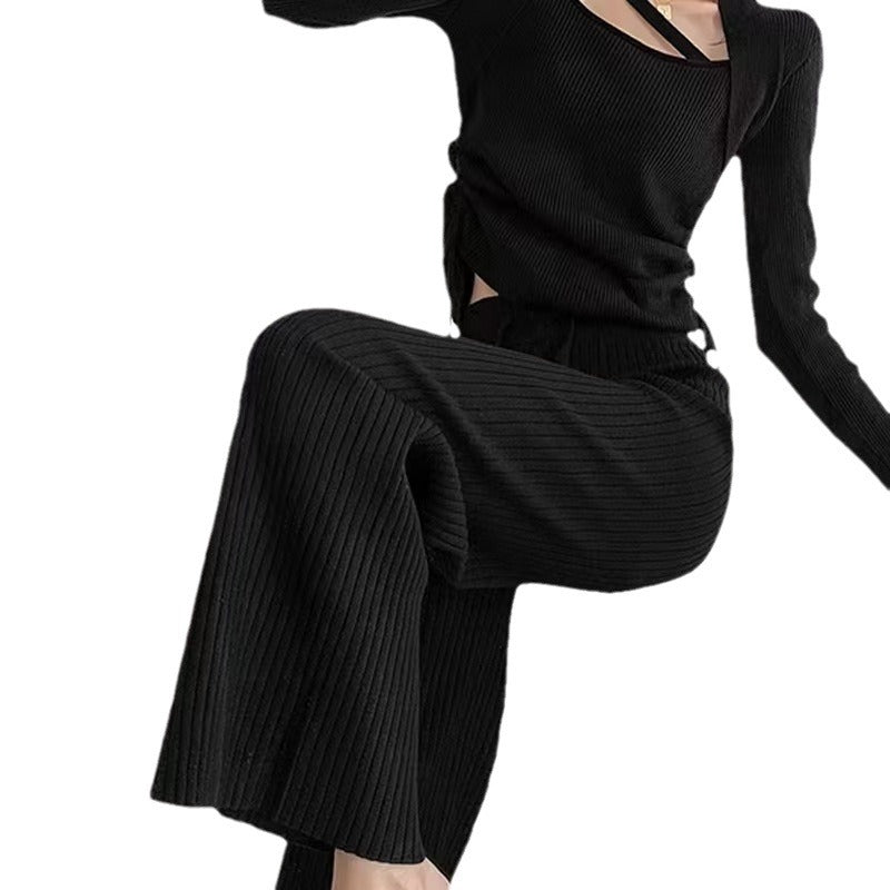 Damen Plissierte High-Waist-Hose mit elastischem Bund Drune