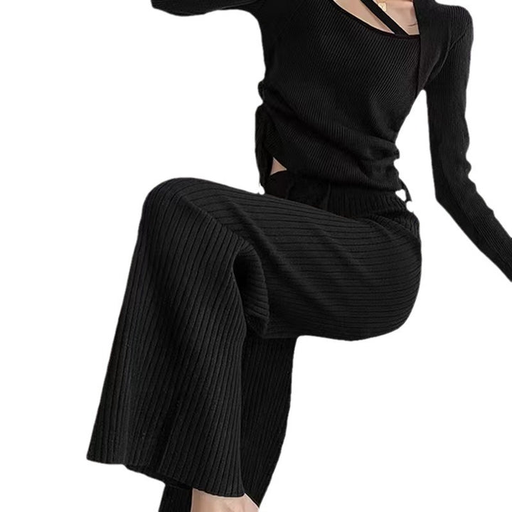 Damen Plissierte High-Waist-Hose mit elastischem Bund Drune