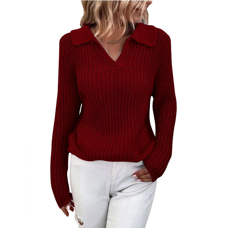 Damen Strickpullover mit Polokragen und feiner Rippstruktur Drune