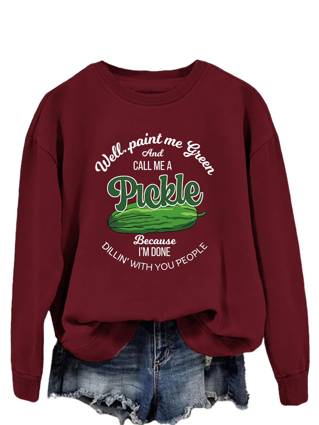 Damen Sweatshirt mit witzigem Gurkenmotiv und kreativem Druck Drune