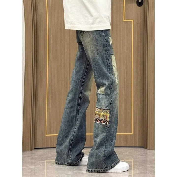 Herren trendige Jeans im lässigen Bootcut-Stil mit einzigartigen Applikationen Drune