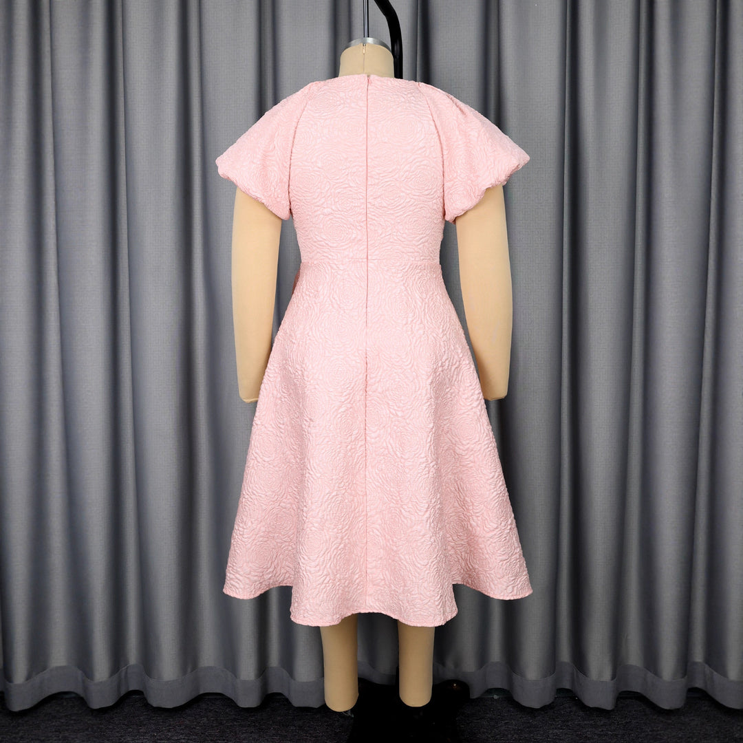 Damen Kleid mit voluminösen Puffärmeln und eleganter Schleifenapplikation Drune