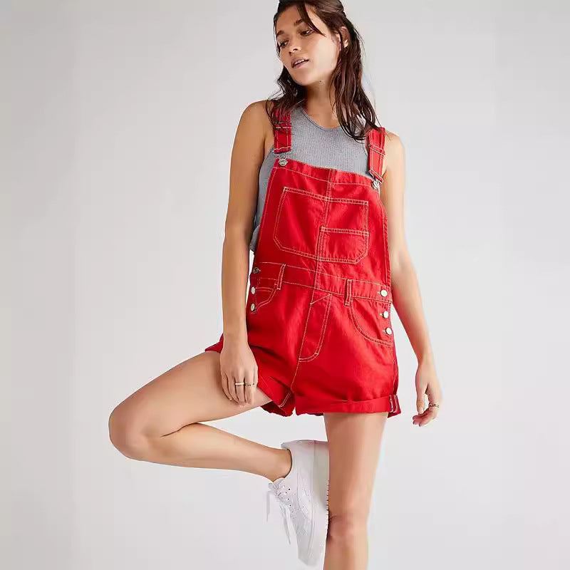 Damen Latz-Shorts aus Denim mit praktischen Taschen und modischem Design Drune