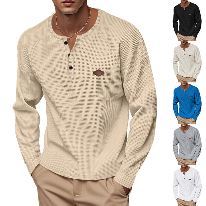 Herren Langarmshirt mit Knopfleiste und Struktur Drune