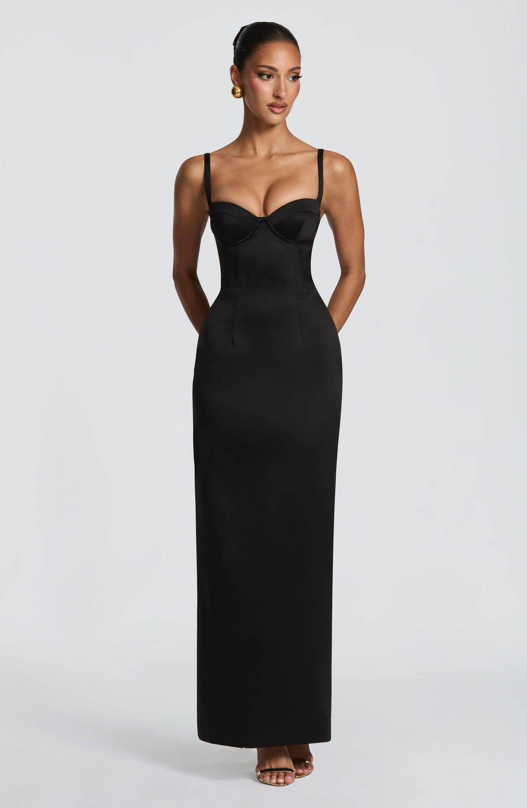 Damen Figurbetontes Midi-Kleid mit Herzausschnitt und verstellbaren Trägern Drune