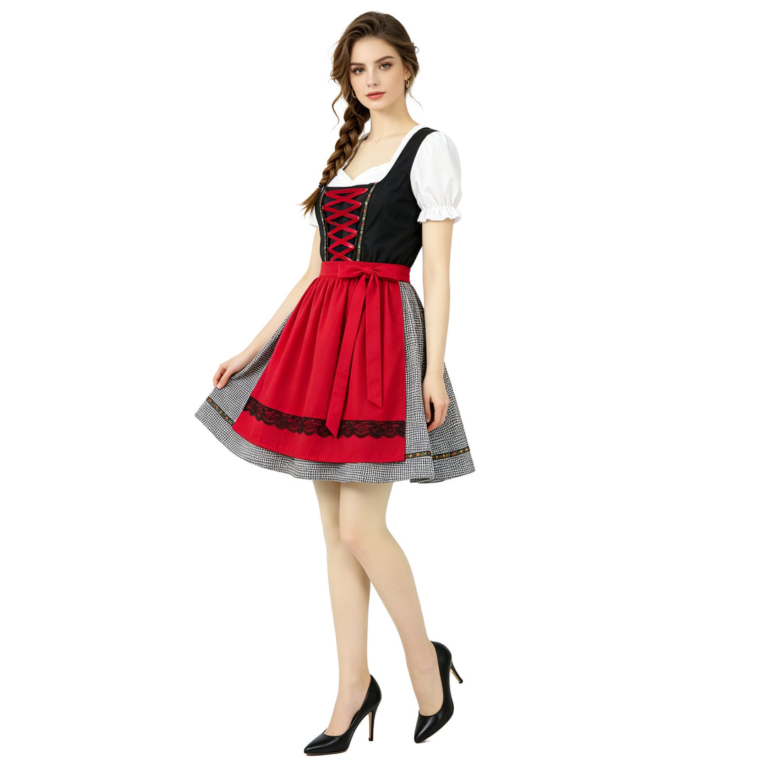 Damen nan kurztailliertes Dirndlkleid mit Schnürmieder und Schürze Drune