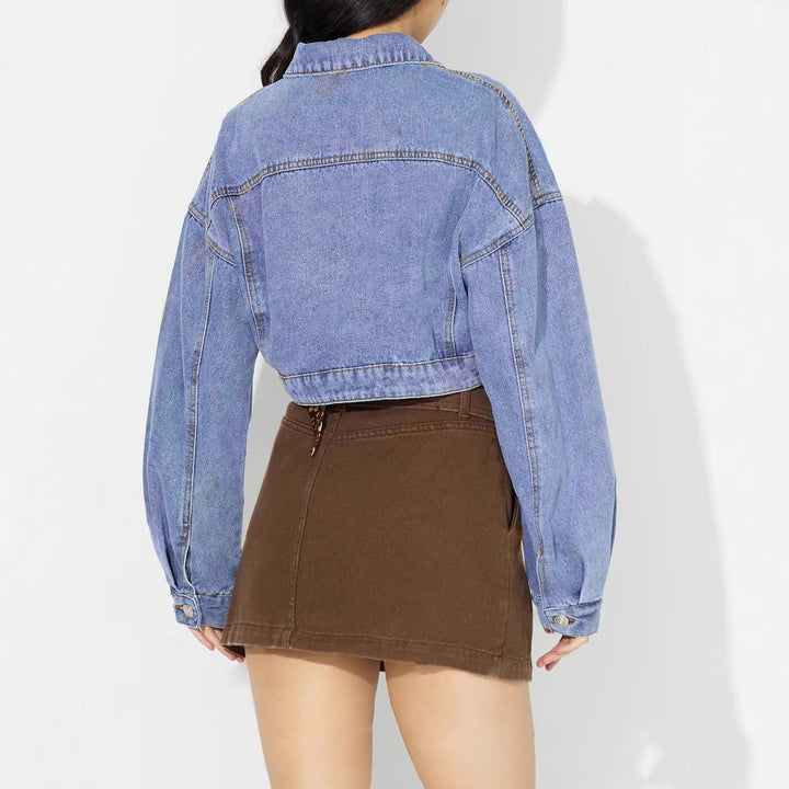 Damen cropped Jeansjacke mit voluminösen Ärmeln und modischen Knopfdetails Drune