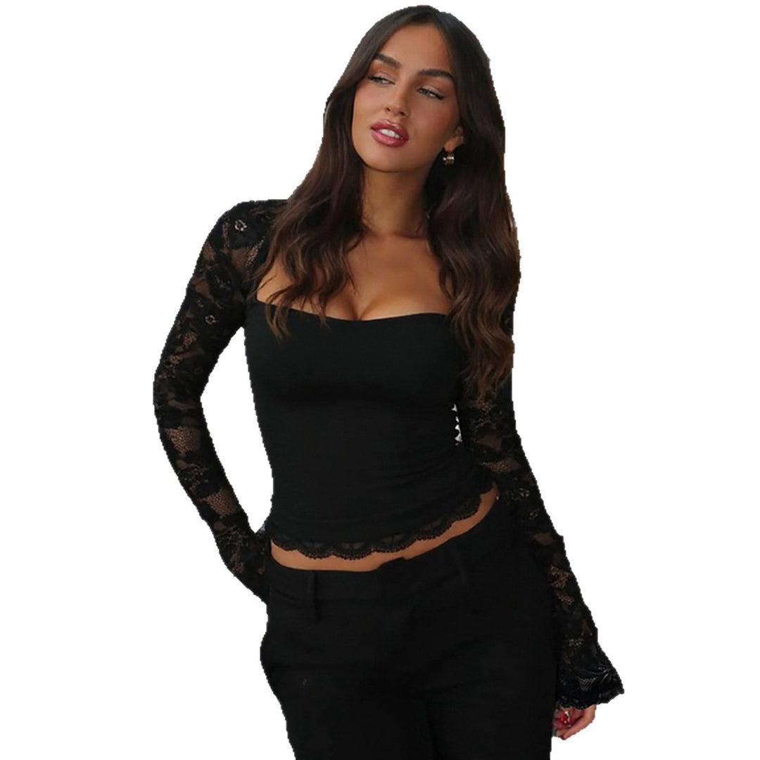 Damen kurzärmeliges Oberteil mit eleganten Spitzenärmeln und raffiniertem Design Drune
