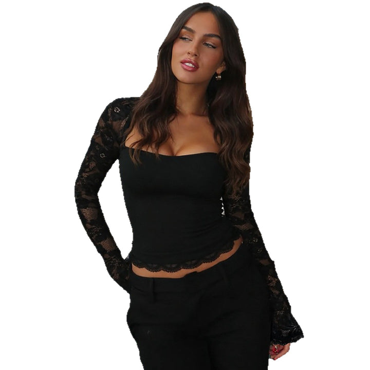 Damen elegantes Spitzenoberteil mit langen Ärmeln Drune