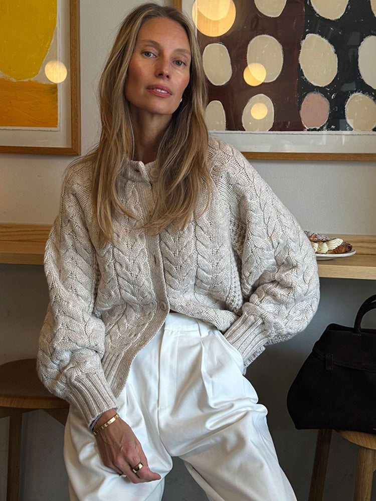Damen Grobstrickjacke mit dicker Zopfmusterstruktur Drune