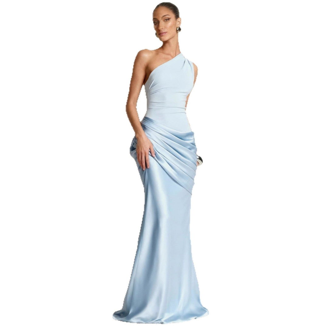 Damen Elegantes asymmetrisches Abendkleid mit fließendem Satin und raffiniertem Drapierungsdetail Drune