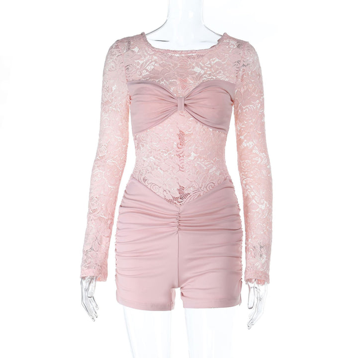 Damen Spitzenbodys mit eleganten Rüschendetails und langen Ärmeln Drune