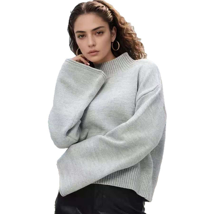 Damen modisches Oversized Strickpullover mit breiten Ärmeln und hochgeschlossenem Kragen Drune