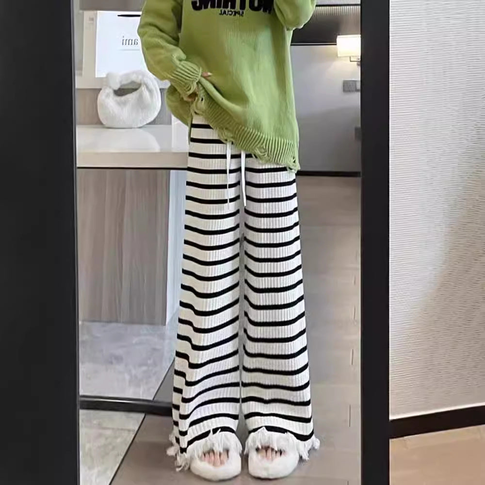 Damen Elegante gestreifte Palazzo-Hosen aus Rippstrick Drune