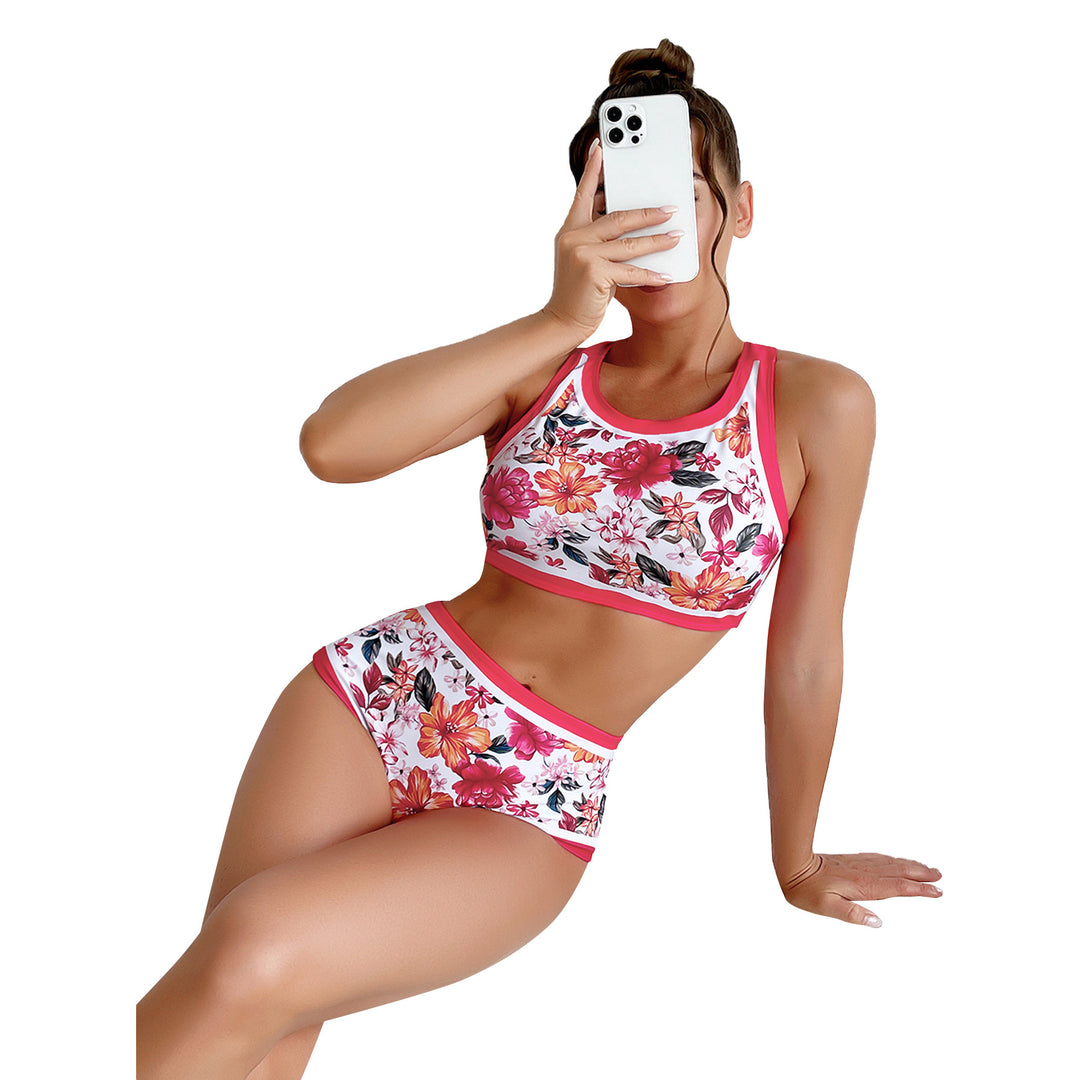 Damen Sport-Bikini mit floralem Design und hohem Bund Drune