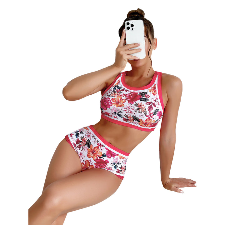 Damen Sport-Bikini mit floralem Design und hohem Bund Drune