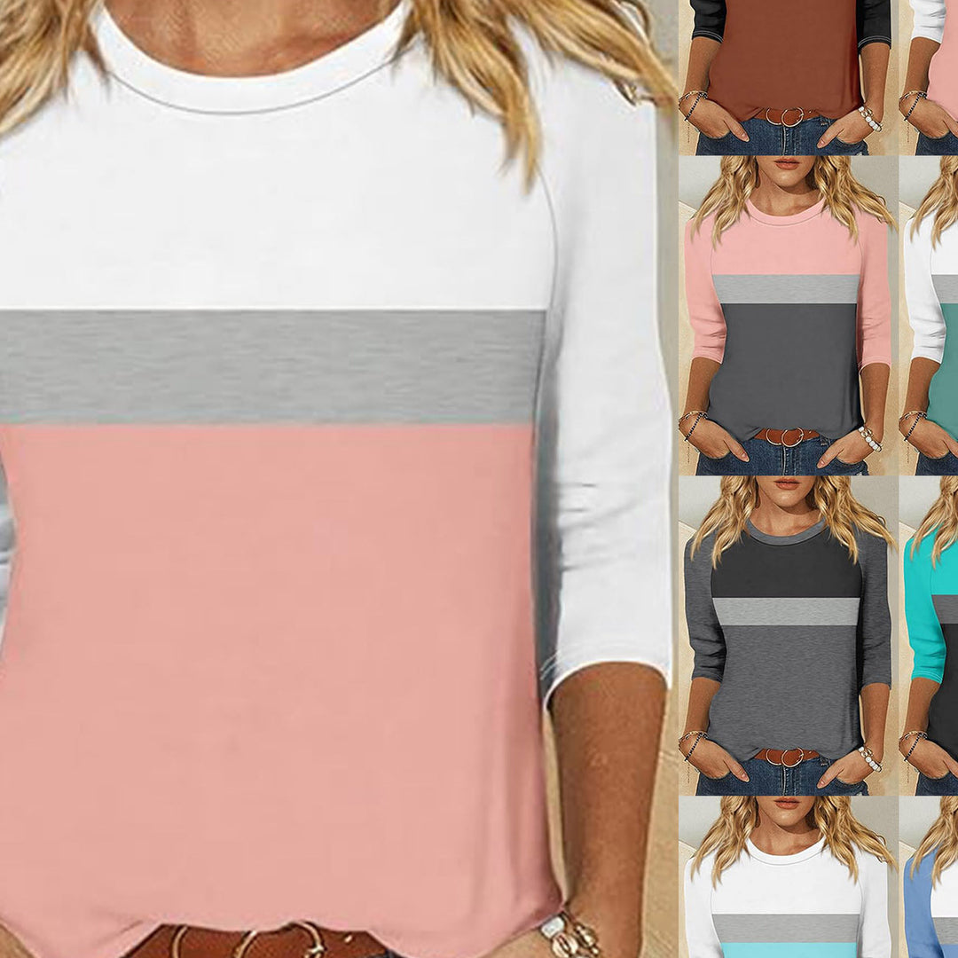 Damen Freizeit-T-Shirt mit modischem Farbblockdesign Drune