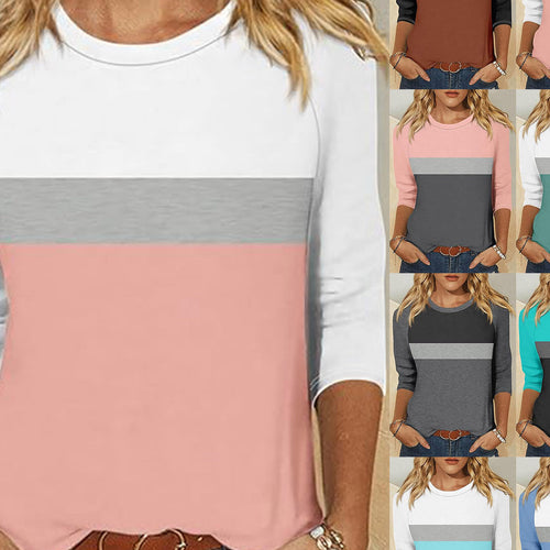 Damen Freizeit-T-Shirt mit modischem Farbblockdesign Drune