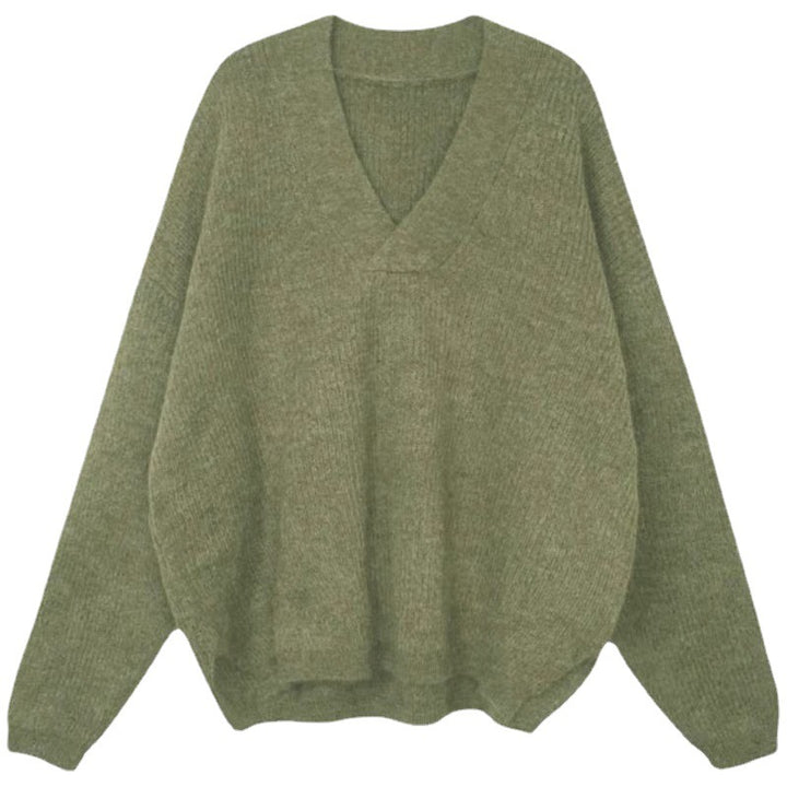 Damen V-Ausschnitt Grobstrickpullover Drune