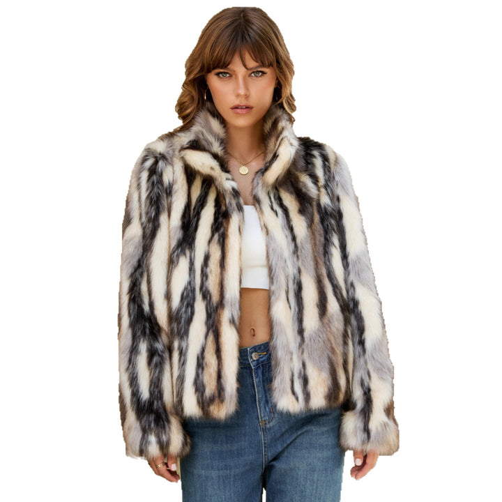 Damen Modische Kunstpelzjacke mit auffälligem Zebra-Design Drune