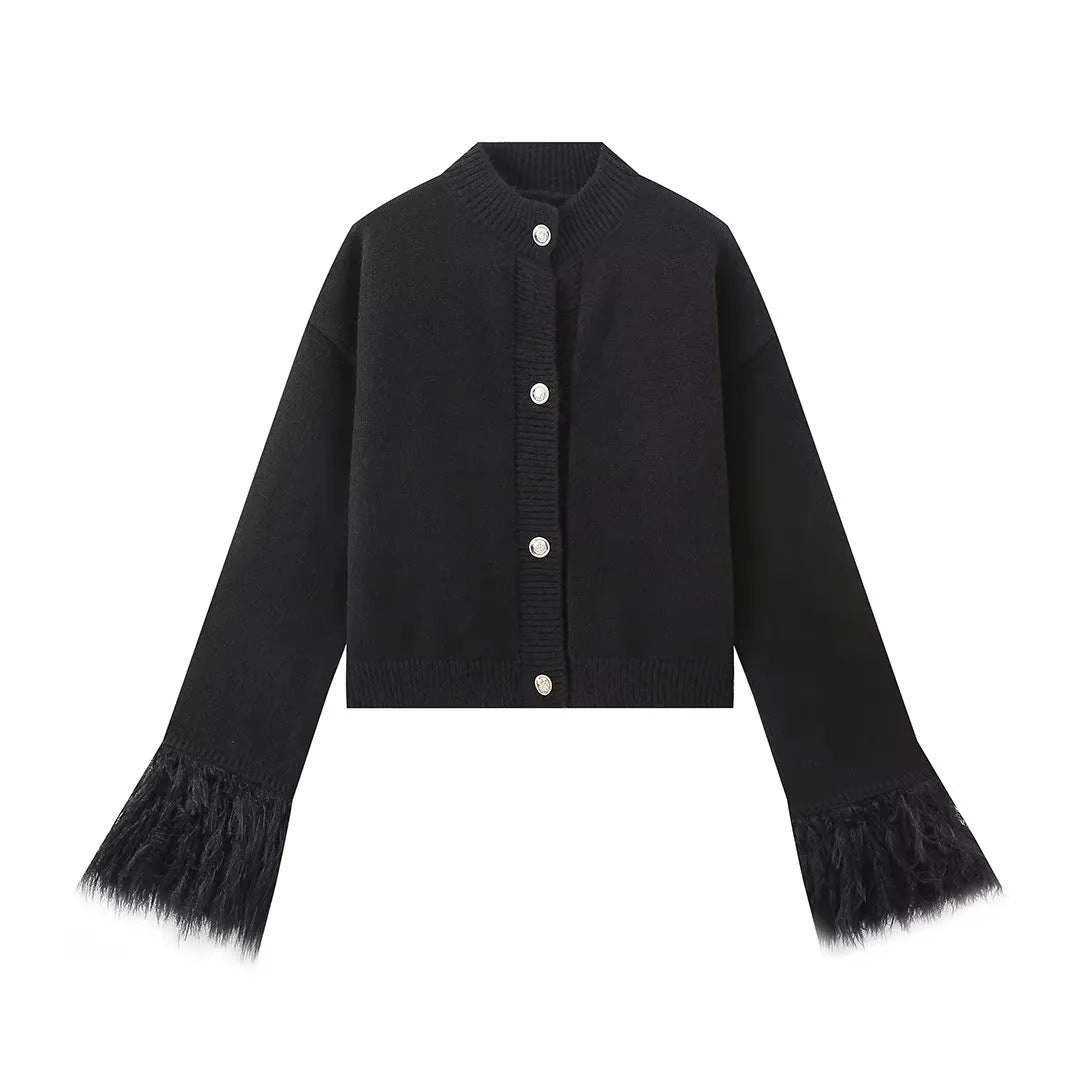 Damen eleganter Strickpullover mit Fransendetails Drune