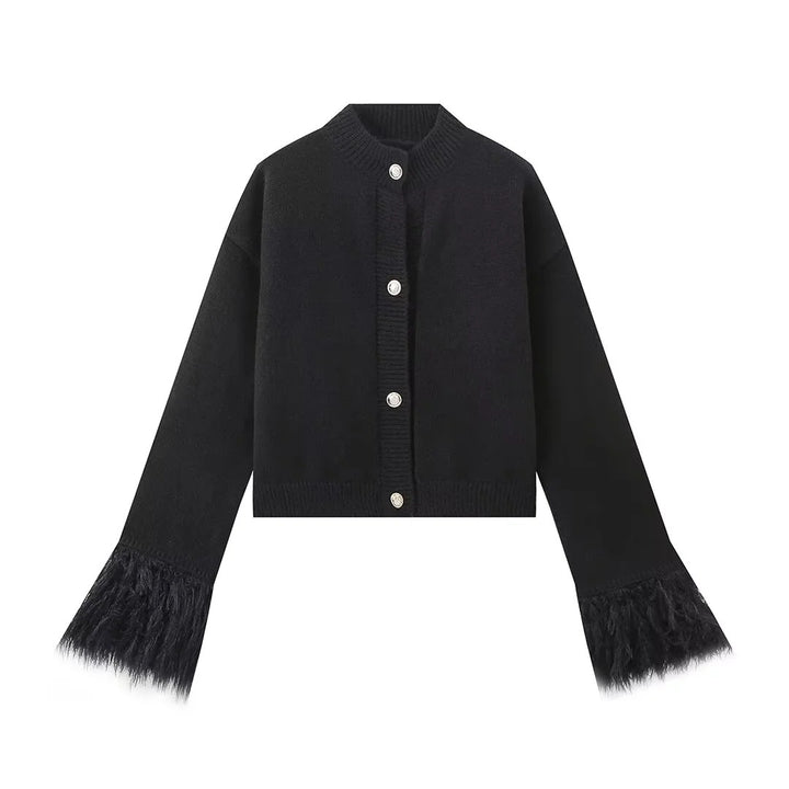 Damen eleganter Strickpullover mit Fransendetails Drune