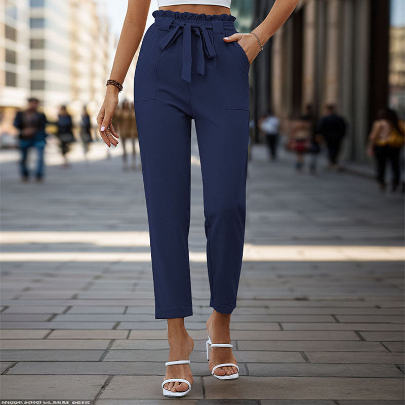 Damen Bequeme High-Waist Pants mit Taillengürtel Drune