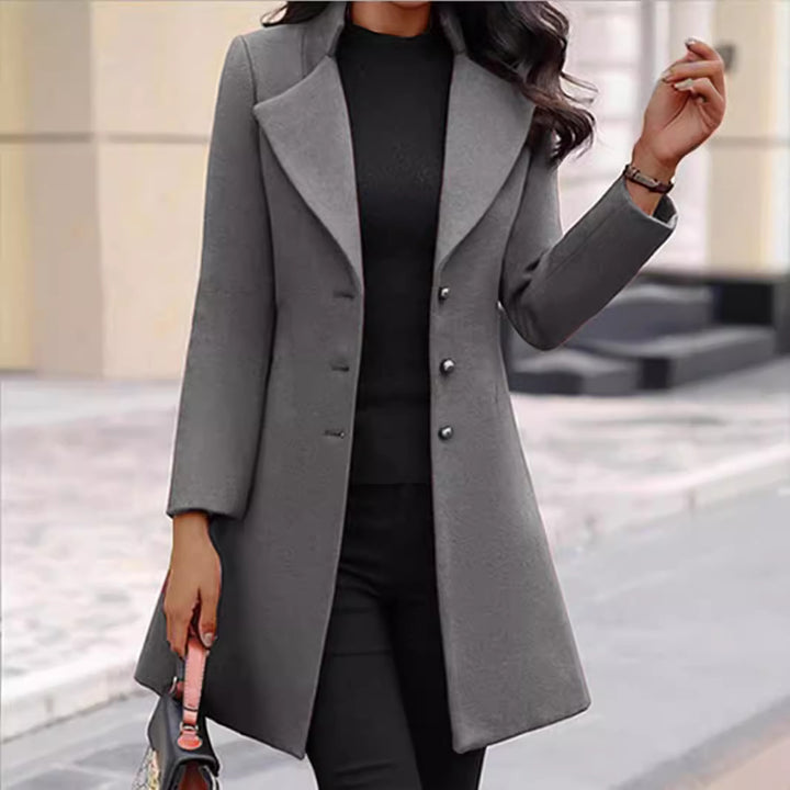 Damen zeitloser Wollmantel mit stilvollem Revers und eleganter Knopfleiste Drune