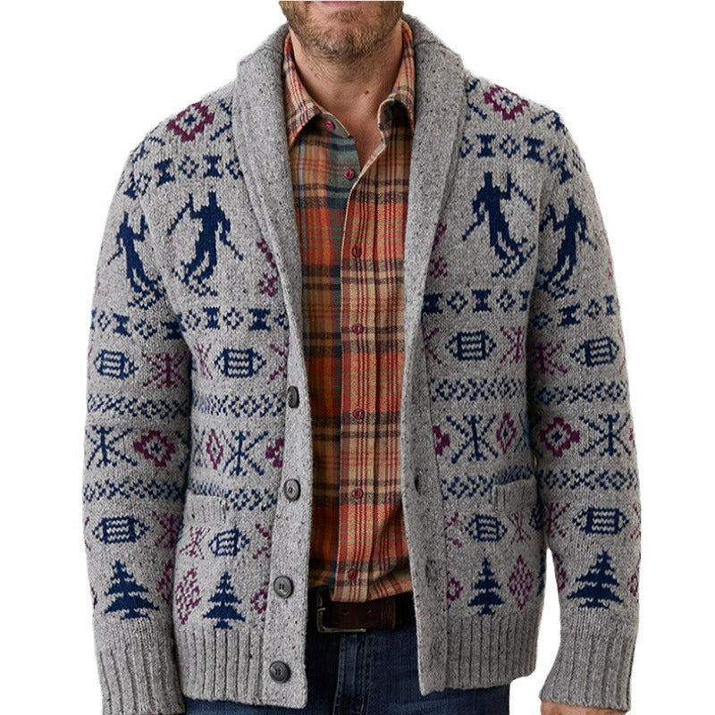 Herren Strickjacke mit traditionellem Muster und warmem Innenfutter Drune
