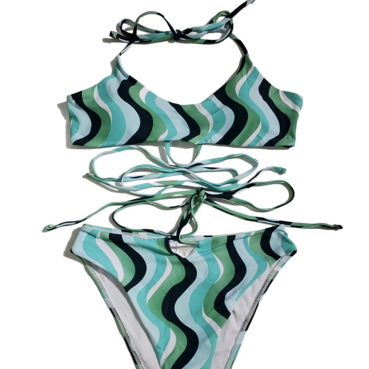 Damen Hoch geschnittener Bikini mit raffiniertem Wellenmuster Drune