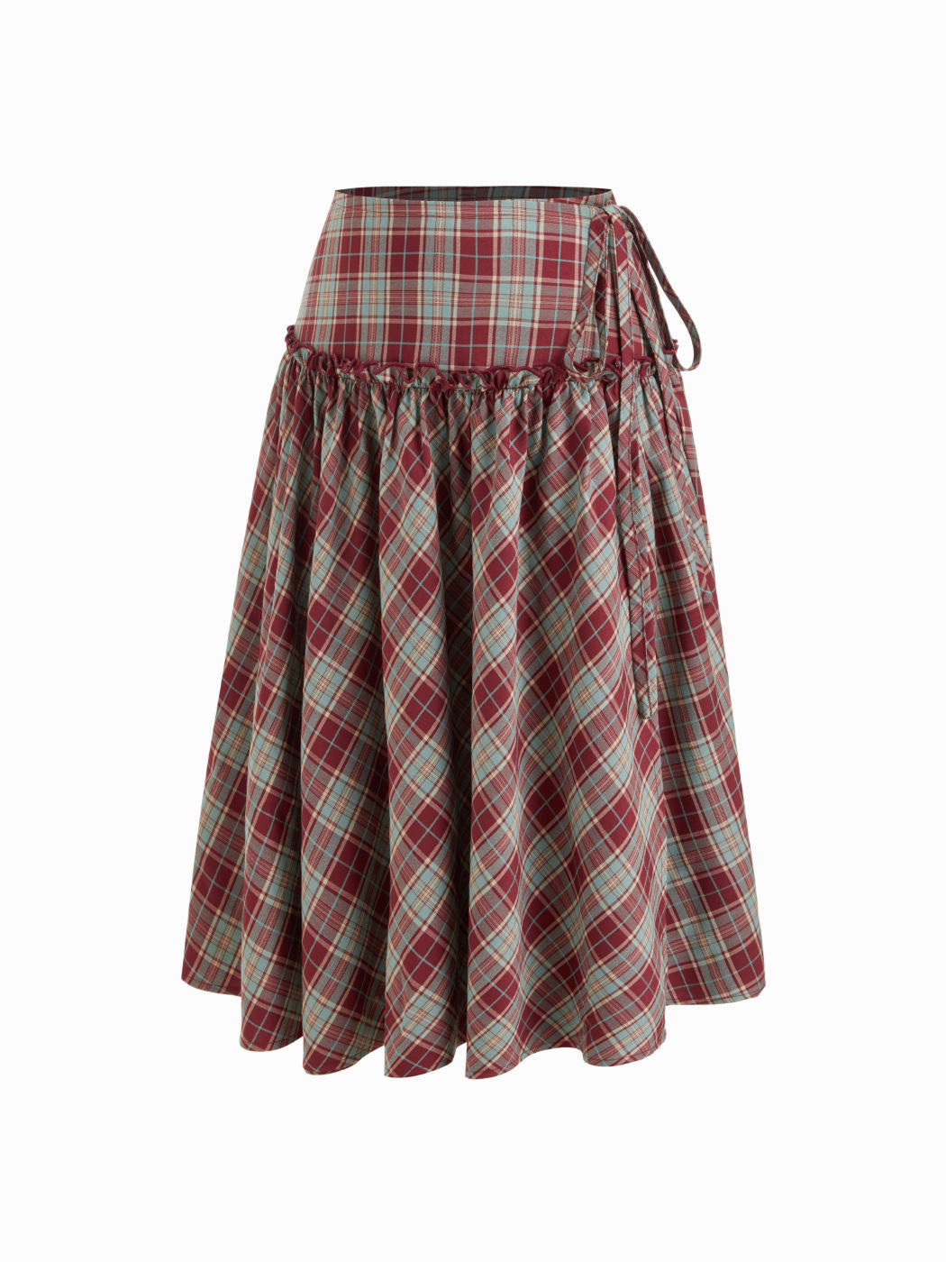 Damen Karierte Bluse mit hoher Taille und Puffärmeln Drune