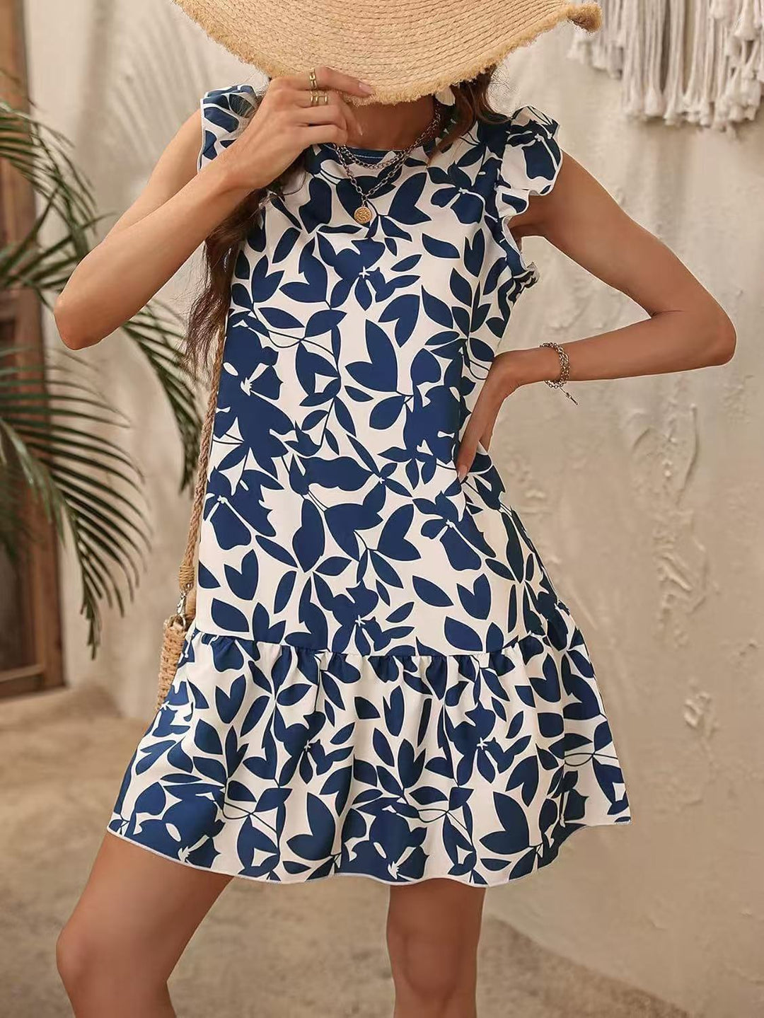 Damen Sommerkleid mit Rüschendetails und floralem Muster Drune
