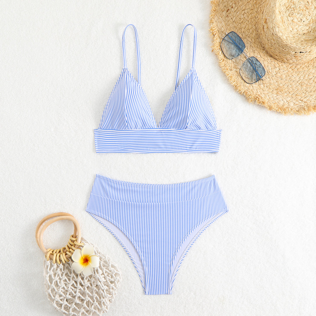 Damen Hochtailliertes Bikini-Set mit feinen Streifen Drune
