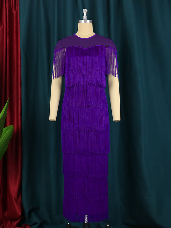 Damen Maxikleid mit Fransen Drune
