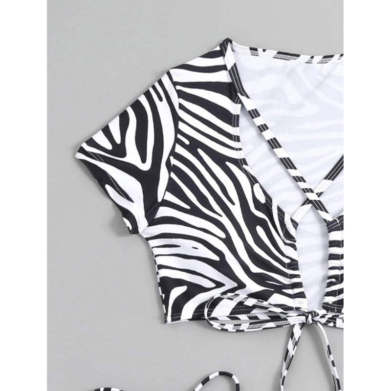 Damen Bikini-Set mit stylischen Schnürdetails und aufregendem Zebra-Muster Drune
