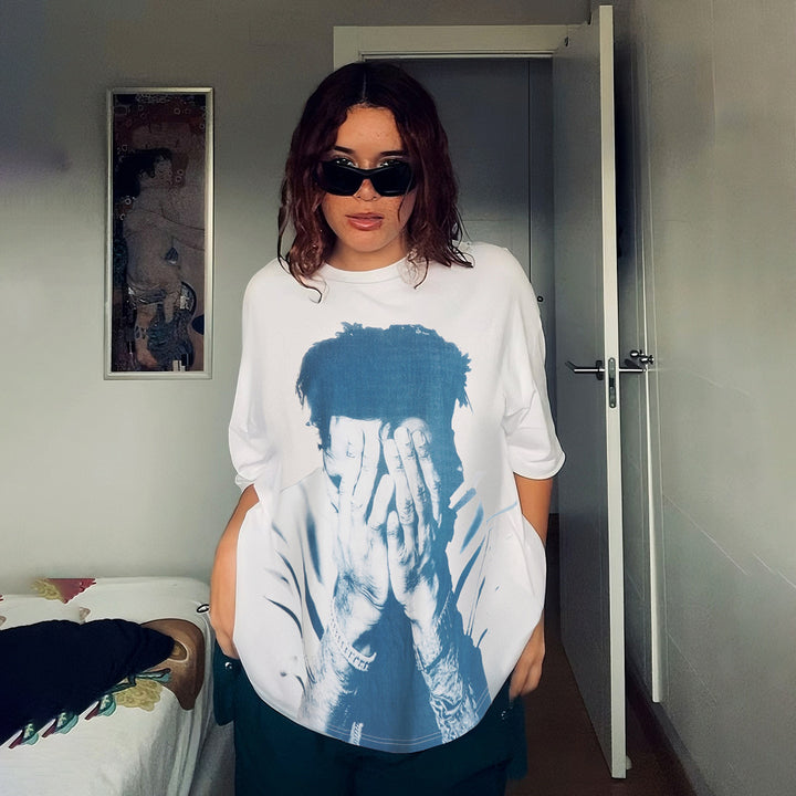 Damen lässiges T-Shirt mit glänzendem Kreuzdesign und großzügigem Ausschnitt Drune