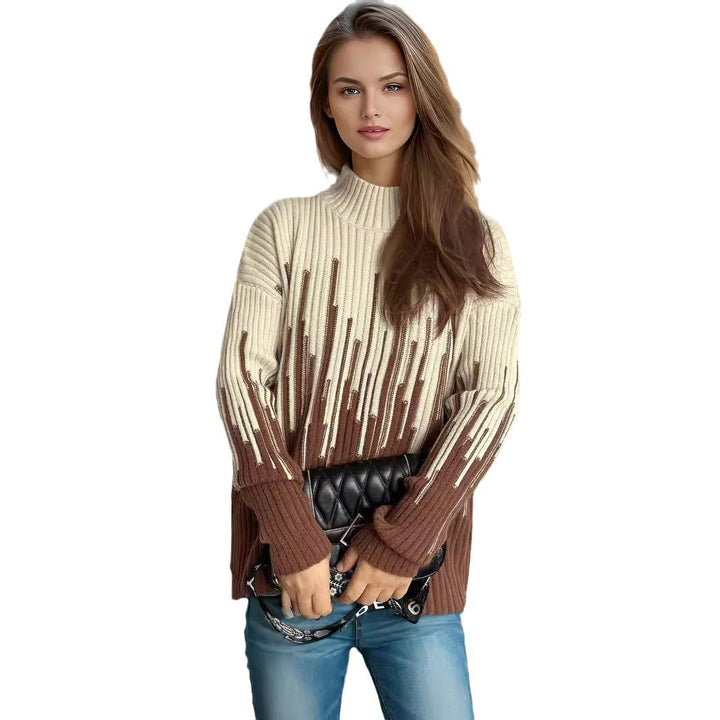 Damen modischer Pulli mit strukturiertem Zopfmuster und harmonischen Farbverläufen Drune