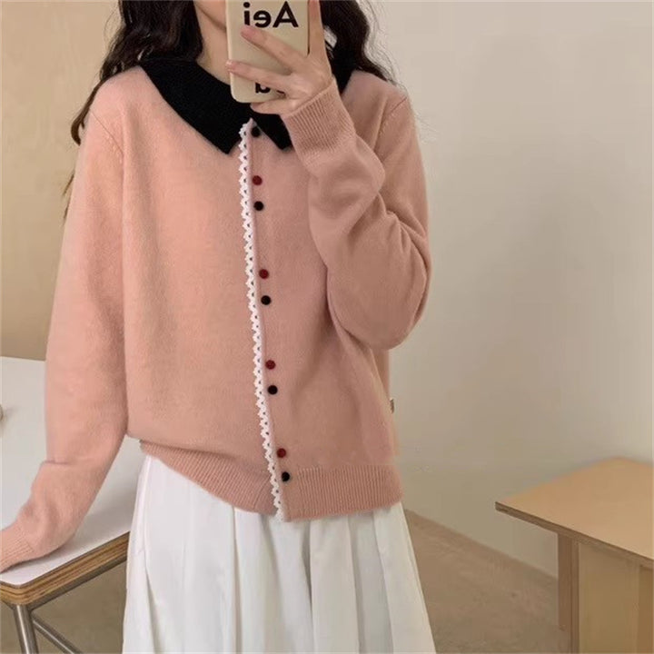 Damen Eleganter Strickcardigan mit Stehkragen und Knopfdetail Drune
