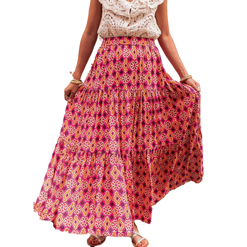 Damen Maxirock mit schwingendem Saum und buntem Ethno-Print Drune