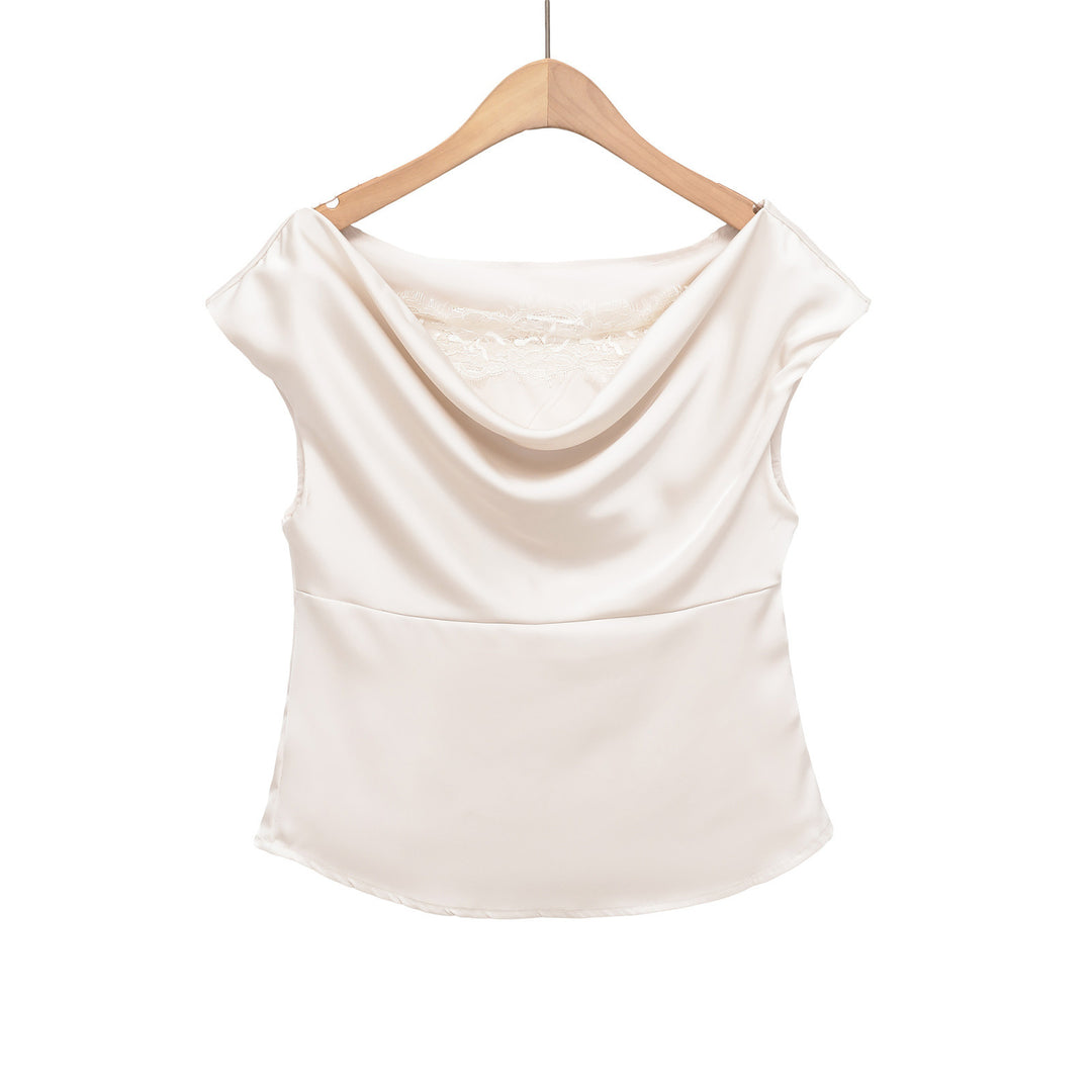 Damen elegante Satinbluse mit raffiniertem Wasserfall-Ausschnitt Drune