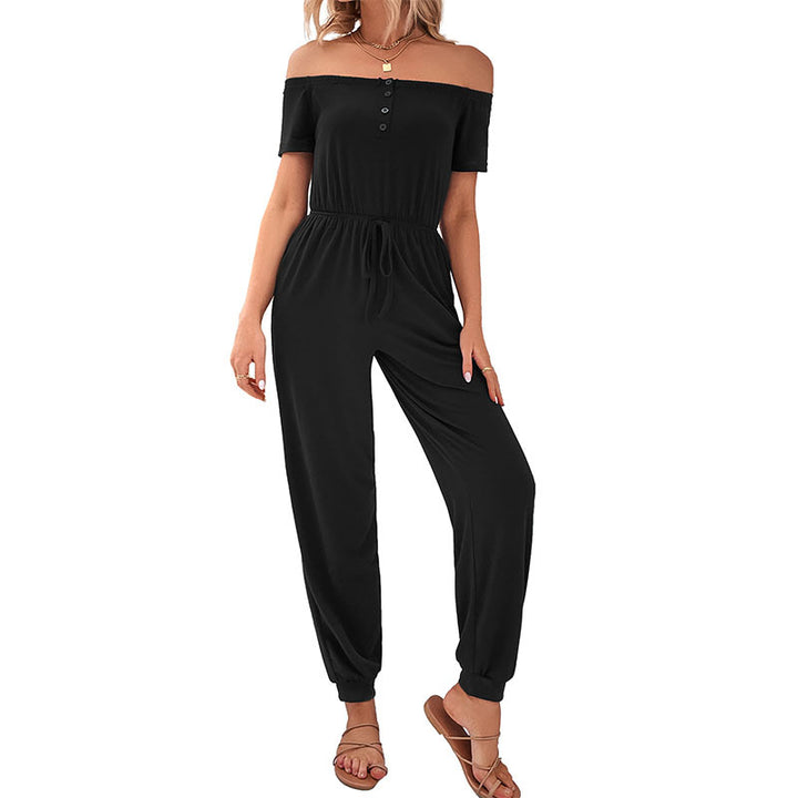 Damen lässiger Overall mit schulterfreiem Design und elastischem Bund Drune